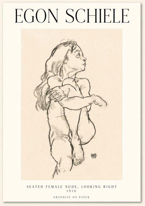 Schiele Seated Female Nude, Looking Right No1 - Póster