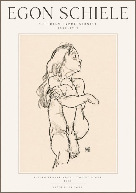 Schiele Seated Female Nude, Looking Right No5 - Póster