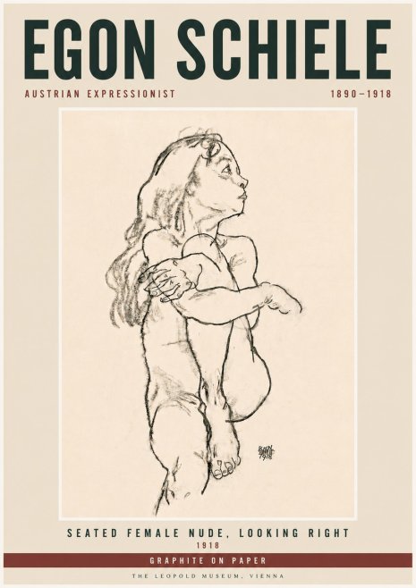 Schiele Seated Female Nude, Looking Right No6 - Póster