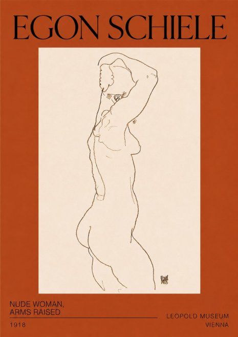 Schiele Nude Woman, Arms Raised No2 - Póster