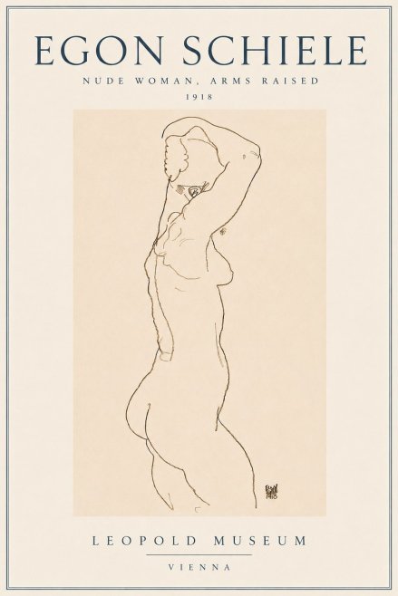 Schiele Nude Woman, Arms Raised No3 - Póster