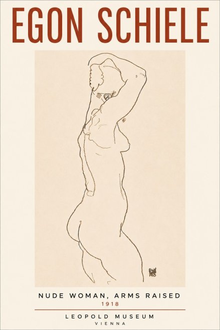 Schiele Nude Woman, Arms Raised No4 - Póster