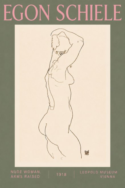 Schiele Nude Woman, Arms Raised No5 - Póster
