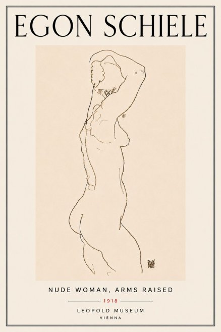 Schiele Nude Woman, Arms Raised No6 - Póster