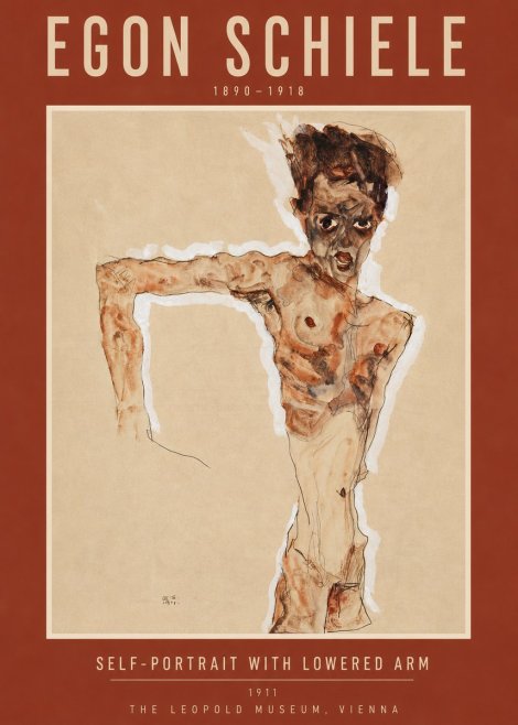 Schiele Self-portrait with Lowered Arm No5 - Póster