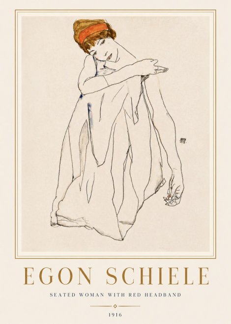 Schiele Seated Woman with Red Headband No4 - Póster