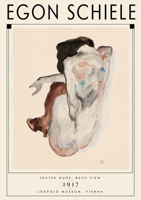 Schiele Seated Nude, Back View No6 - Póster
