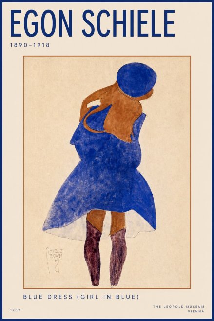 Schiele Blue Dress (Girl in Blue) No2 - Póster