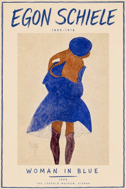 Schiele Blue Dress (Girl in Blue) No6 - Póster