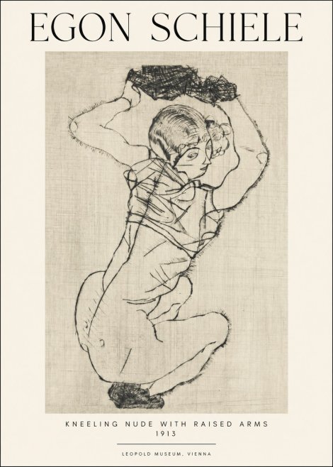 Schiele Kneeling Nude with Raised Arms No1 - Póster