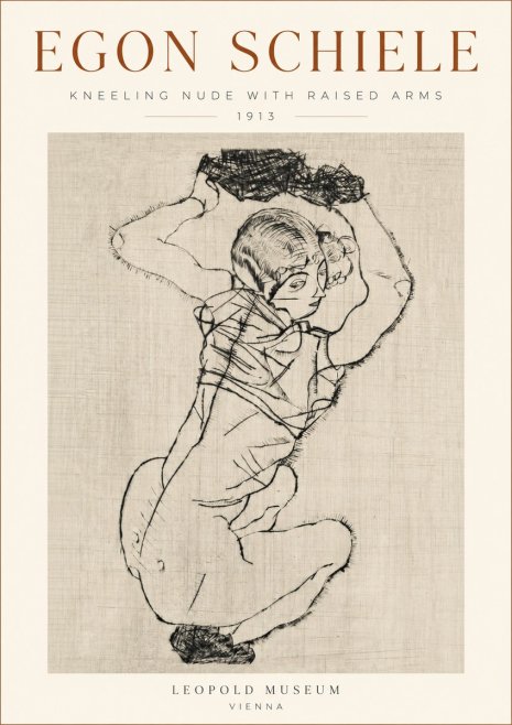 Schiele Kneeling Nude with Raised Arms No3 - Póster