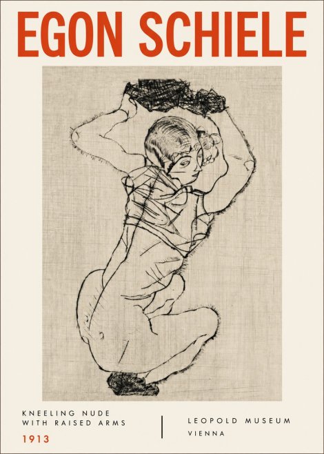 Schiele Kneeling Nude with Raised Arms No4 - Póster
