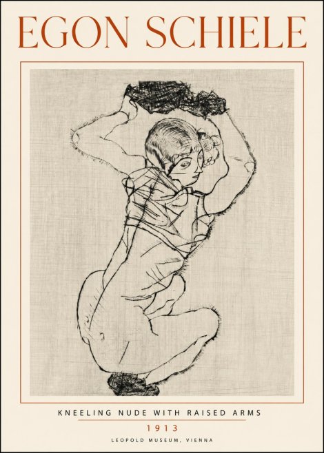 Schiele Kneeling Nude with Raised Arms No5 - Póster