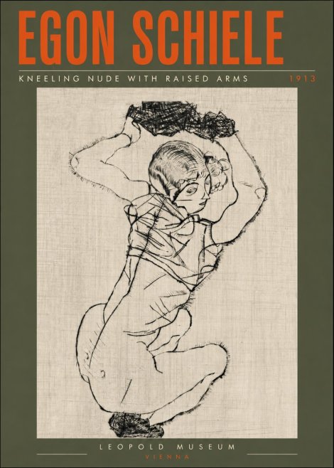 Schiele Kneeling Nude with Raised Arms No6 - Póster