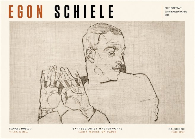 Schiele Self-portrait with Raised Hands No3 - Póster