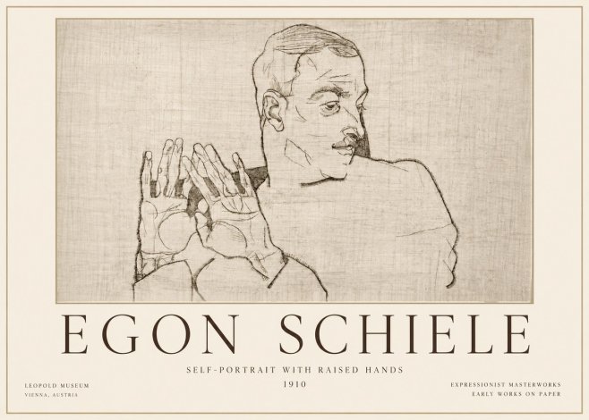 Schiele Self-portrait with Raised Hands No4 - Póster