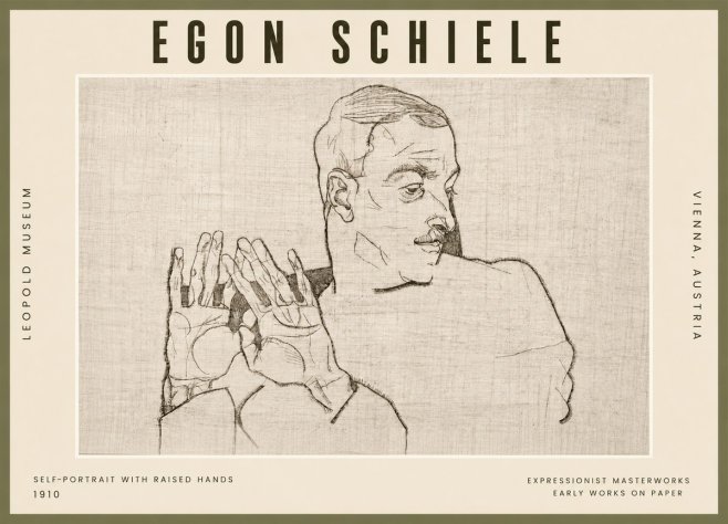 Schiele Self-portrait with Raised Hands No5 - Póster