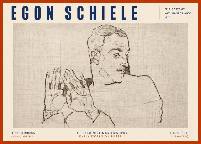 Schiele Self-portrait with Raised Hands No6 - Póster
