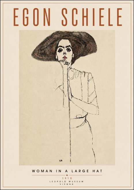 Schiele Woman in a Large Hat No4 - Póster