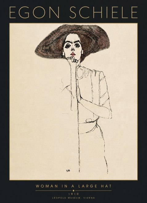 Schiele Woman in a Large Hat No5 - Póster