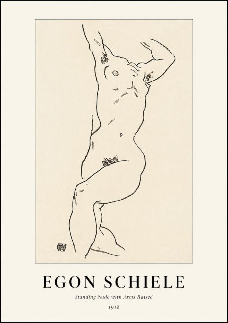 Schiele Standing Nude with Arms Raised No1 - Póster
