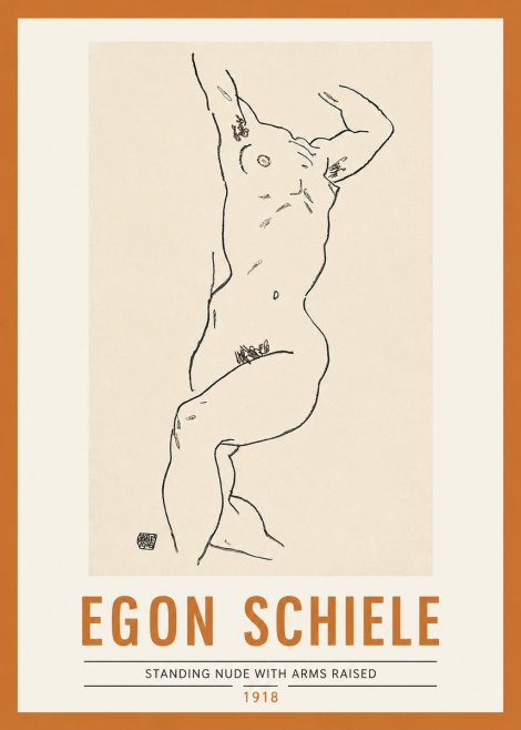 Schiele Standing Nude with Arms Raised No2 - Póster