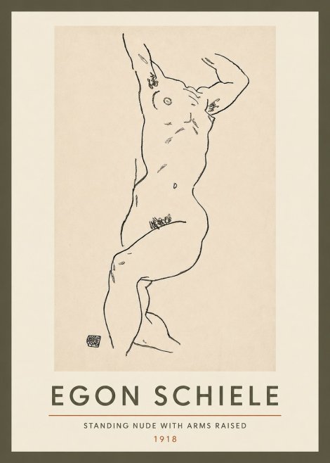 Schiele Standing Nude with Arms Raised No3 - Póster
