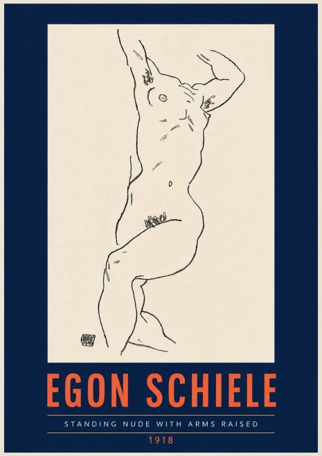 Schiele Standing Nude with Arms Raised No4 - Póster