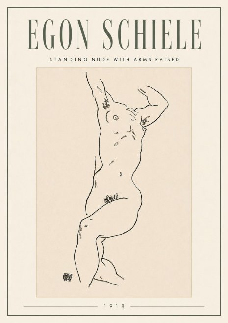 Schiele Standing Nude with Arms Raised No5 - Póster