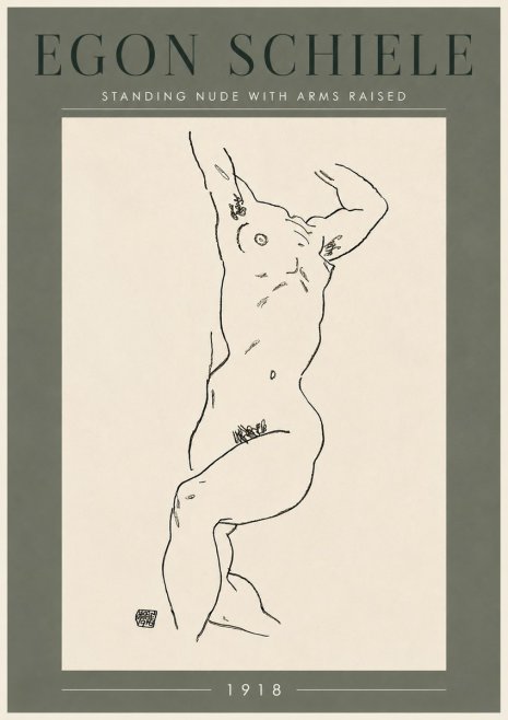 Schiele Standing Nude with Arms Raised No6 - Póster