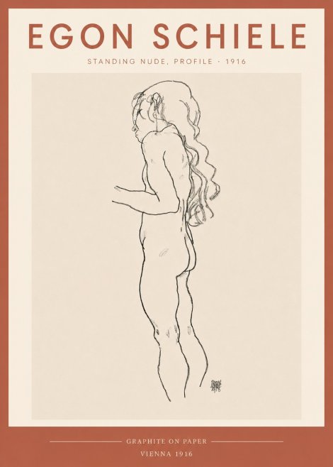 Schiele Standing Nude, Profile No3 - Póster