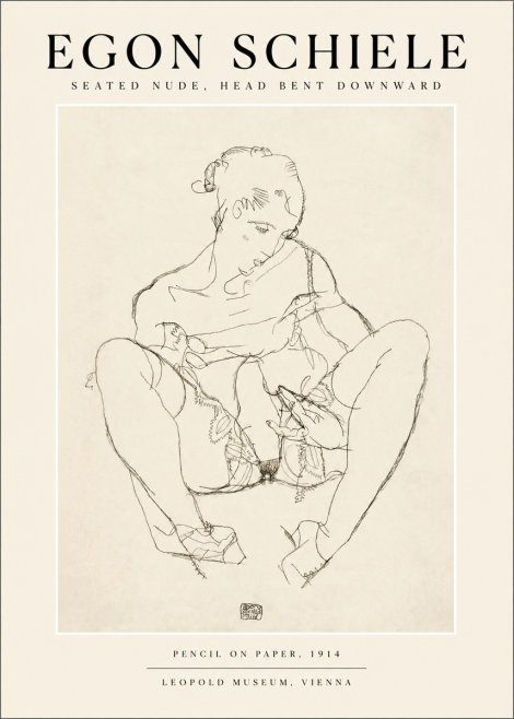 Schiele Seated Nude, Head Bent Downward No1 - Póster