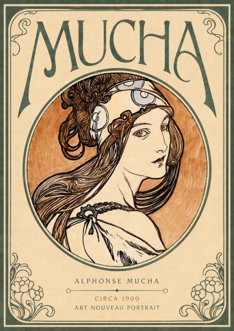 Mucha Art Nouveau Portrait I No4 - Póster