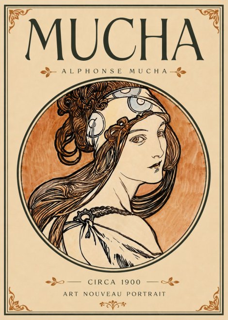 Mucha Art Nouveau Portrait I No6 - Póster