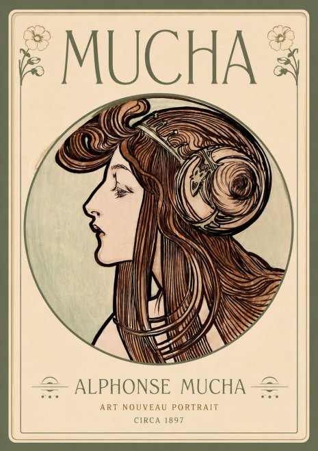Mucha Art Nouveau Portrait II No4 - Póster
