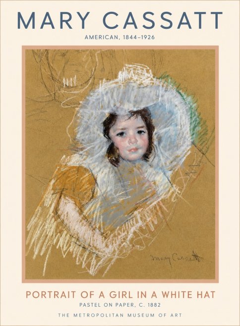 Mary Cassatt Portrait of a Girl in a White Hat No5 - Póster