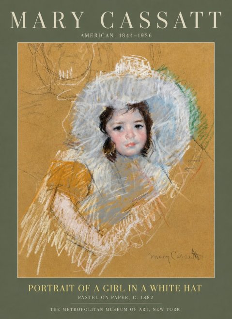Mary Cassatt Portrait of a Girl in a White Hat No6 - Póster