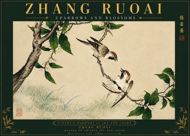Zhang Ruoai Sparrows and Blossoms No6 - Póster