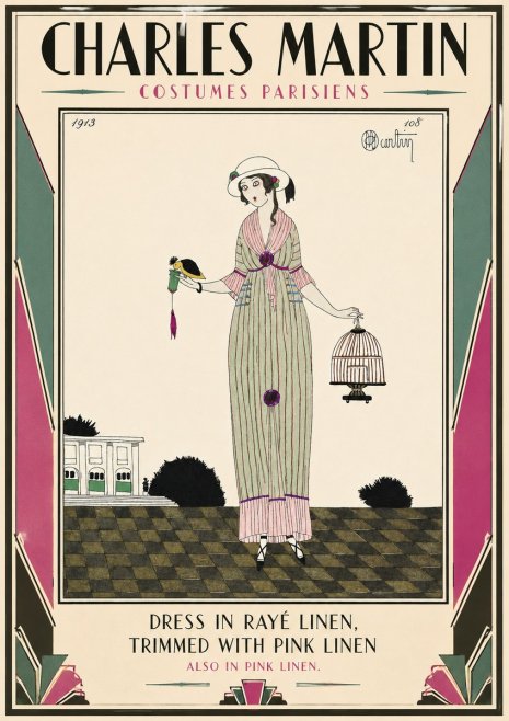 Charles Martin Dress in Rayé Linen, Trimmed with Pink Linen No3 - Póster
