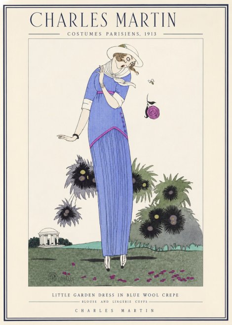 Charles Martin Little Garden Dress in Blue Wool Crepe No1 - Póster