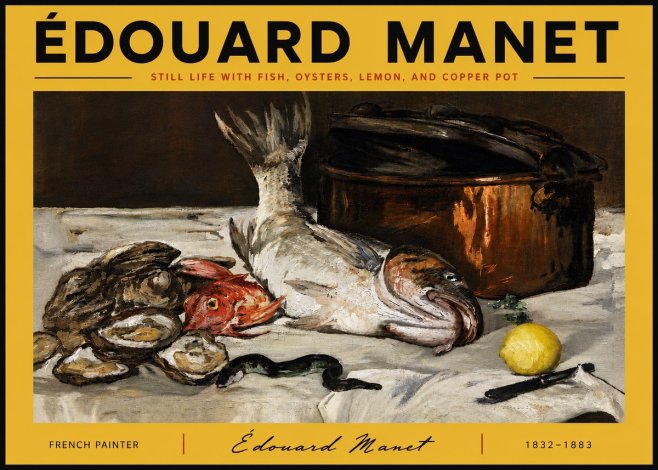 Édouard Manet Still Life with Fish, Oysters, Lemon, and Copper Pot No6 - Póster