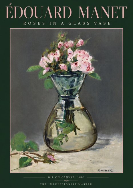 Édouard Manet Roses in a Glass Vase II No3 - Póster