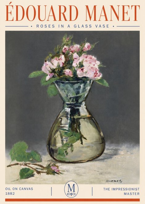 Édouard Manet Roses in a Glass Vase II No4 - Póster