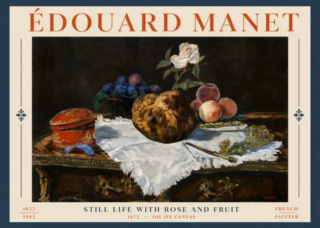 Édouard Manet Still Life with Rose and Fruit No6 - Póster