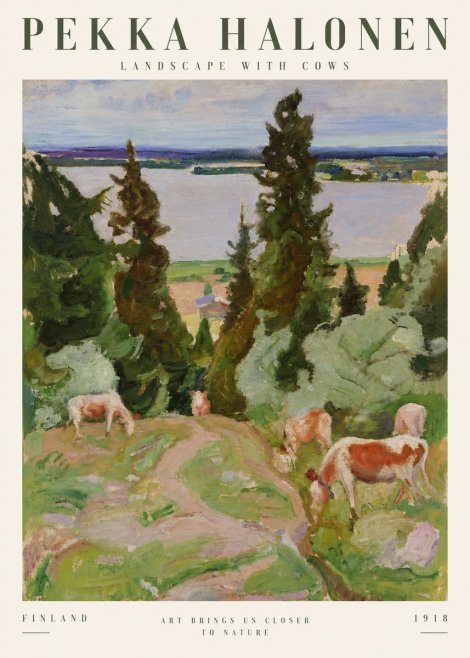 Pekka Halonen Landscape with Cows No4 - Póster