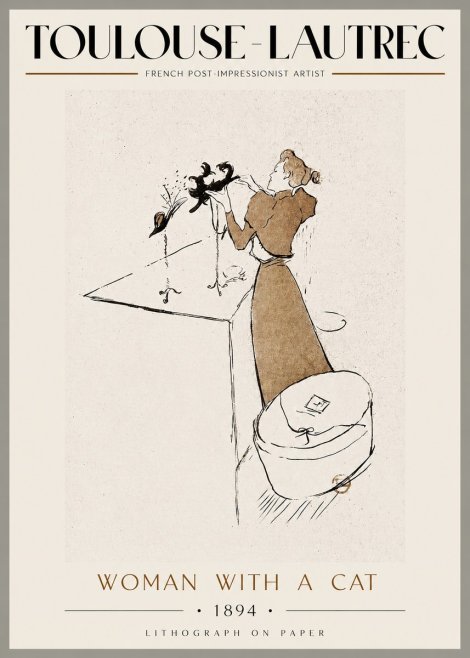 Toulouse-Lautrec Woman with a Cat No3 - Póster