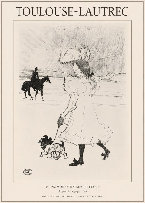 Toulouse-Lautrec Young Woman Walking Her Dogs No1 - Póster