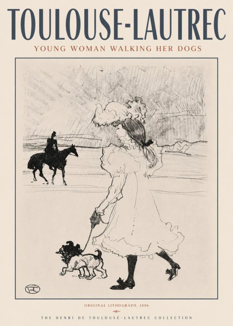 Toulouse-Lautrec Young Woman Walking Her Dogs No4 - Póster