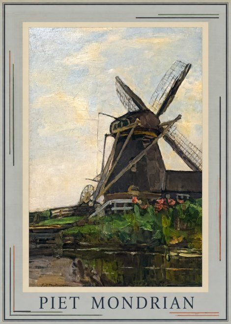 Piet Mondrian Windmill by the Water I No1 - Póster