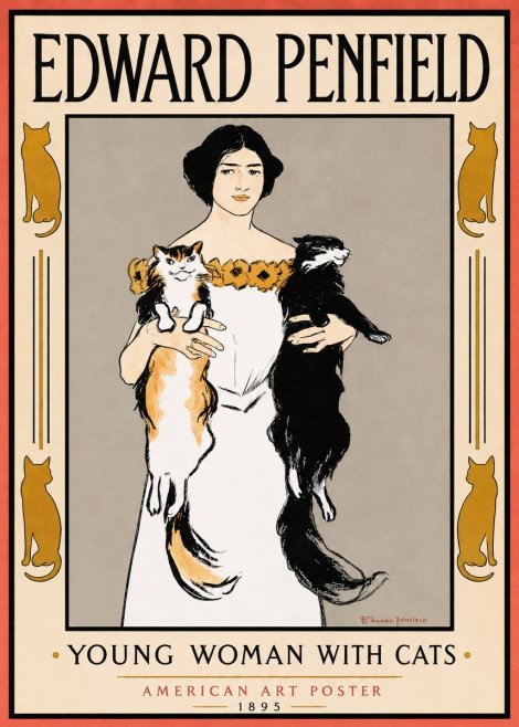 Edward Penfield Young Woman with Cats No3 - Póster